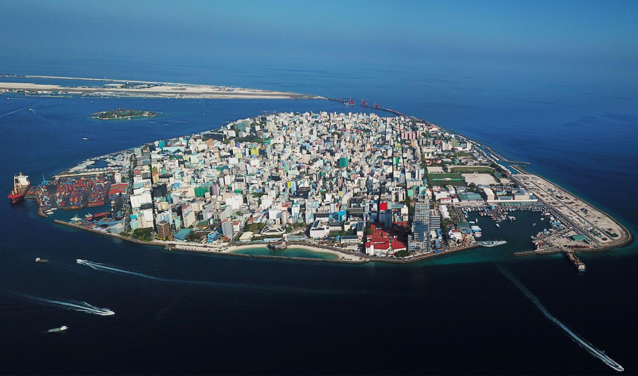 Aerial view of the Malé, Maldives viewed from the west